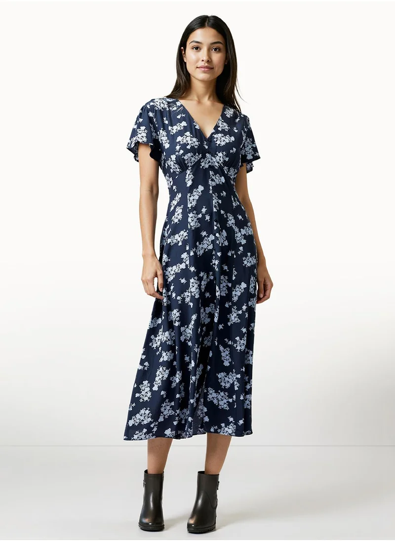 فرنش كونكشن Short Sleeve Viscose Mid-Calf Dress