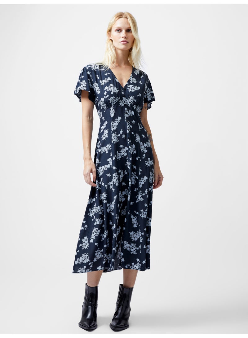 فرنش كونكشن فستان متوسط الطول بأكمام قصيرة من الفيسكوز - Image 1