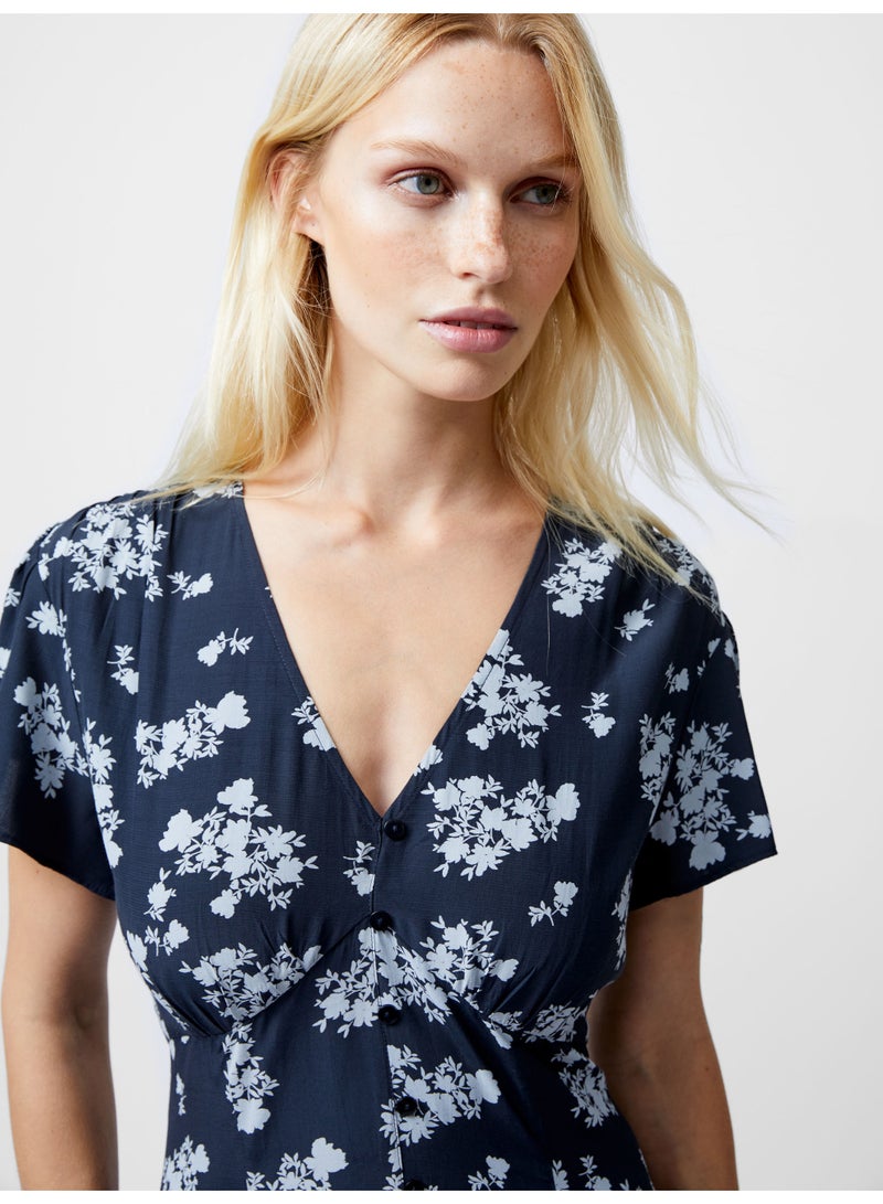 فرنش كونكشن فستان متوسط الطول بأكمام قصيرة من الفيسكوز - Image 3