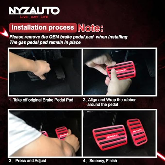 NYZAUTO Anti-Slip Performance Foot Pedal Pads Compatible with Honda 10th gen Civic,Auto No Drilling Aluminum Brake and Accelerator Pedal Covers Red - Image 5