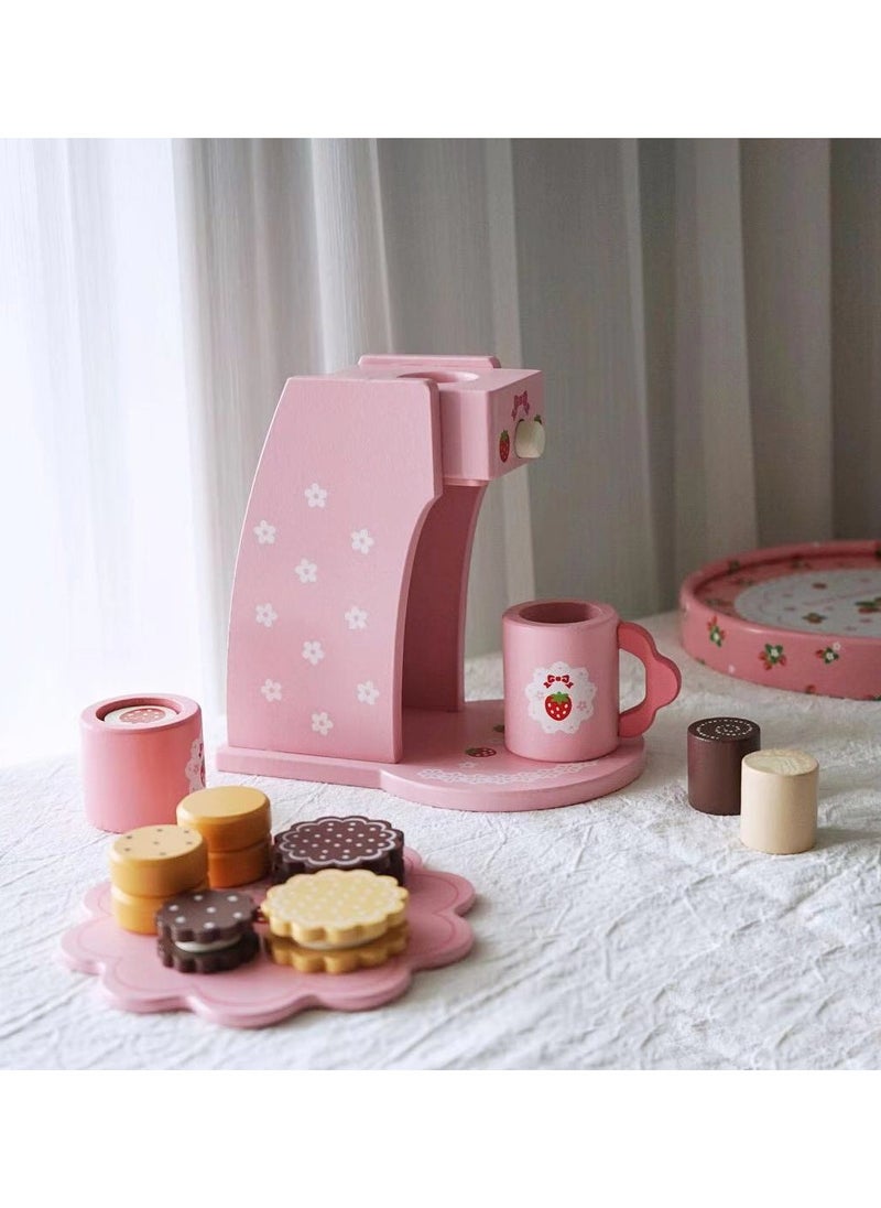 YelaJoy Brew & Serve Wooden Coffee Maker Set  with Stroage Case for Kids  - Image 2