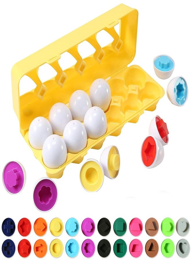 Dimple Fun Easter Egg Matching Toy Set (12 Eggs) - Toddler STEM Easter Basket Stuffers, Shape Recognition & Color Sorting Toys, Educational Easter Eggs for Kids, Play Egg Puzzle Set - Image 1