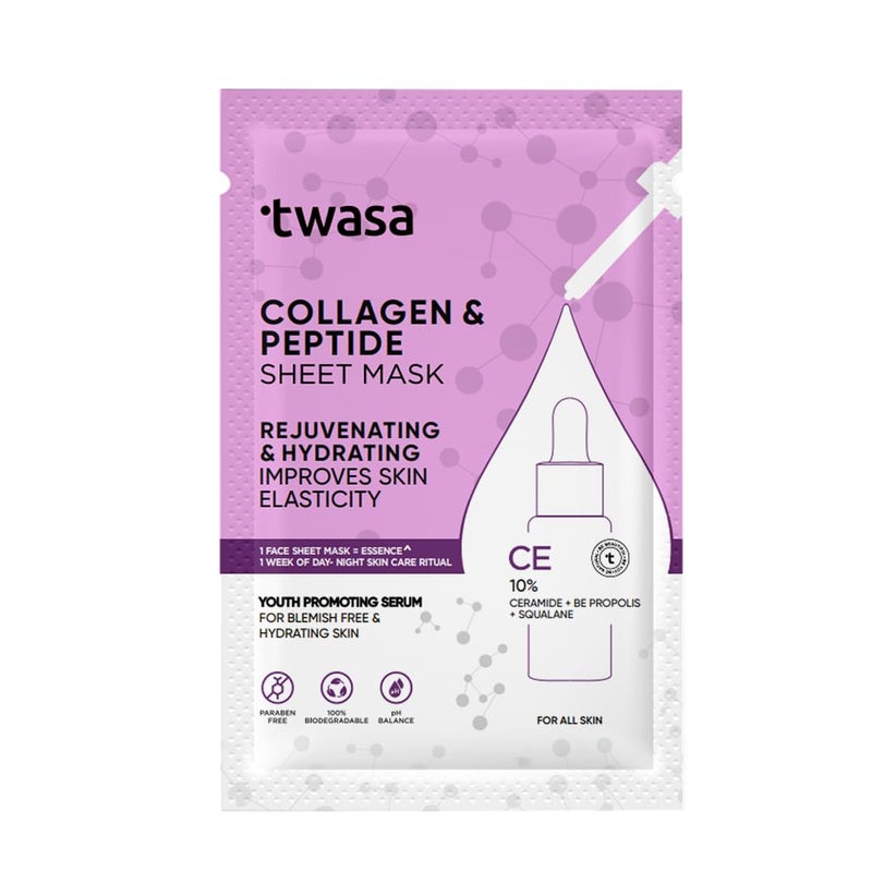 Twasa Collagen Peptide Serum Face Sheet Mask Face Mask for Glass Skin Collagen Mask for Hydrating Overnight Mask Pore Minimizing 20ml Pack of 1 - Image 1
