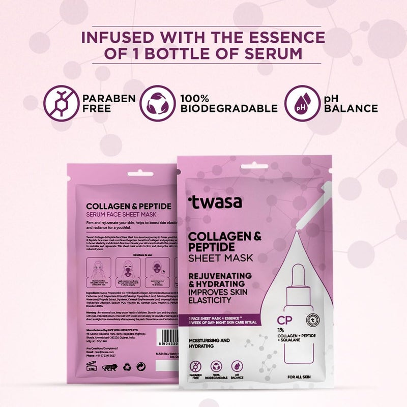 Twasa Collagen Peptide Serum Face Sheet Mask Face Mask for Glass Skin Collagen Mask for Hydrating Overnight Mask Pore Minimizing 20ml Pack of 1 - Image 4