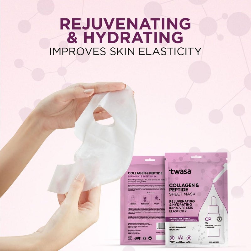 Twasa Collagen Peptide Serum Face Sheet Mask Face Mask for Glass Skin Collagen Mask for Hydrating Overnight Mask Pore Minimizing 20ml Pack of 1 - Image 3