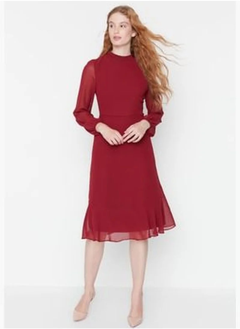 trendyol Burgundy Stand-Up Collar Dress