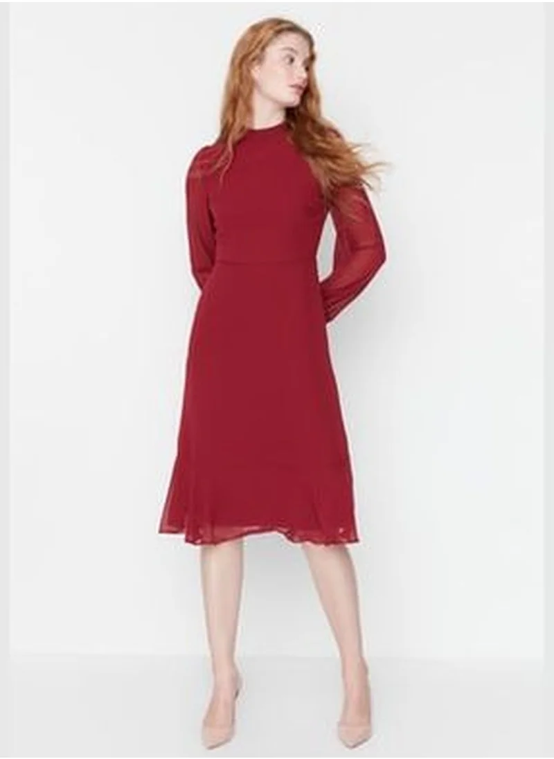 trendyol Burgundy Stand-Up Collar Dress