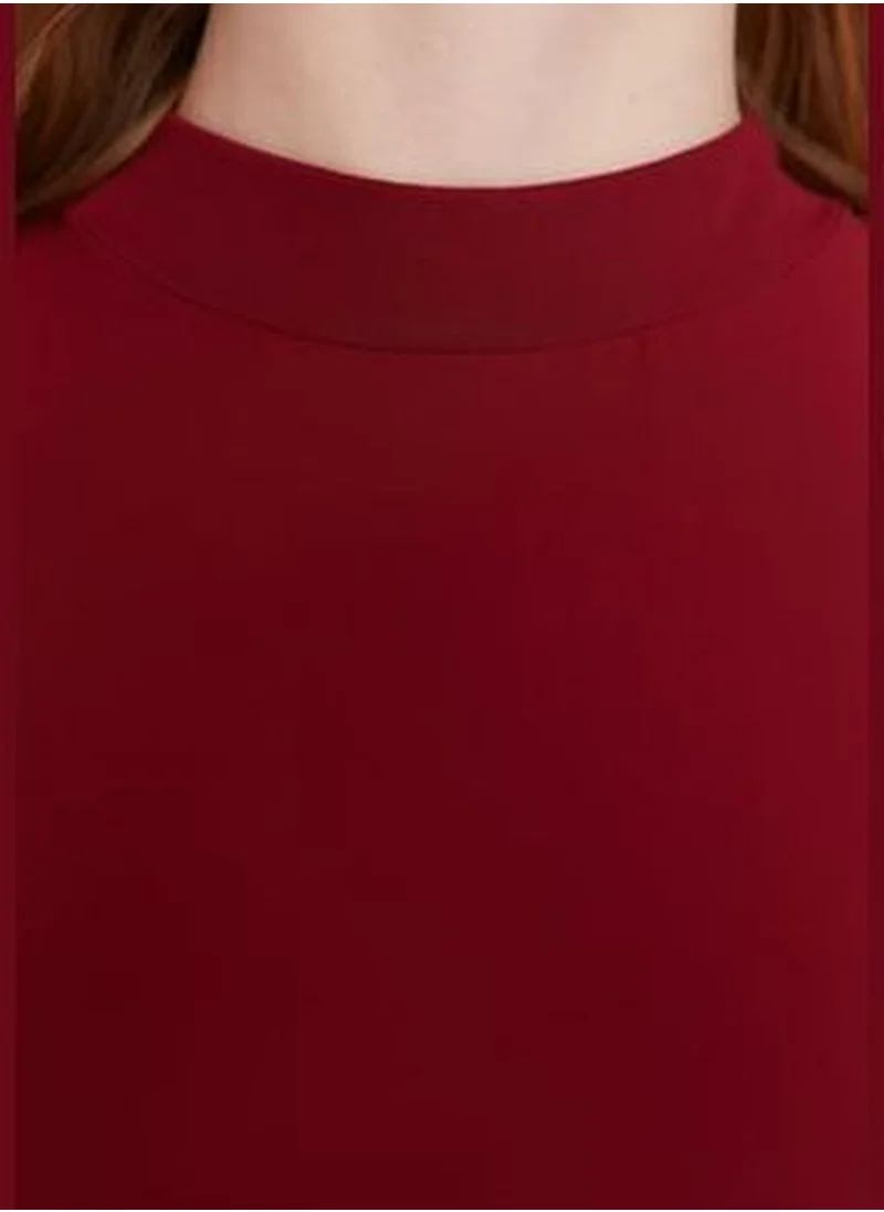 trendyol Burgundy Stand-Up Collar Dress