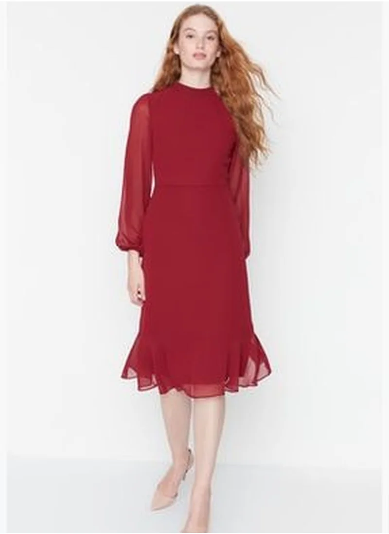trendyol Burgundy Stand-Up Collar Dress