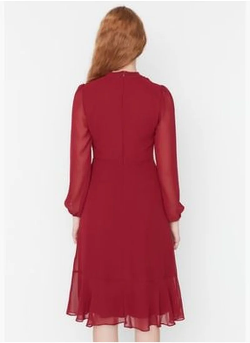 trendyol Burgundy Stand-Up Collar Dress