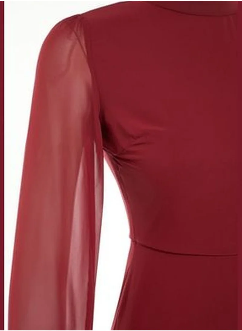 trendyol Burgundy Stand-Up Collar Dress