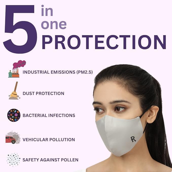 MASQ Alphabet 4 Layer, Reusable, Breathable, Anti-Bacterial (BFE>99%) Embroidered 100% Pure Cotton Cloth Face Mask Combo with Ear Adjusters for Unisex, Men, Women (Navy-Grey-Denim) - Image 3
