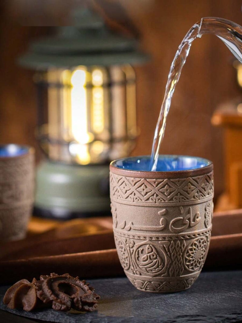 135/200/280mlVintage Arabic Calligraphy EmbossedCeramic Coffee Cups, Traditional MiddleEastern Relief Pattern Qahwa Mug, RetroHand-Carved Porcelain Tea Cup, Ideal forMajlis Hospitality, Ramadan Iftar Gathering,Eid Gifting, Decorative Drinkware for ArabicCoffee, Latte & Home Table  Decor - Image 4