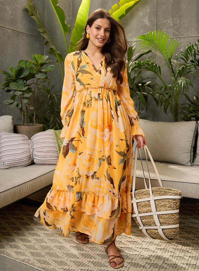 Sassafras Yellow Layered Frill Hem Maxi Dress - Image 1
