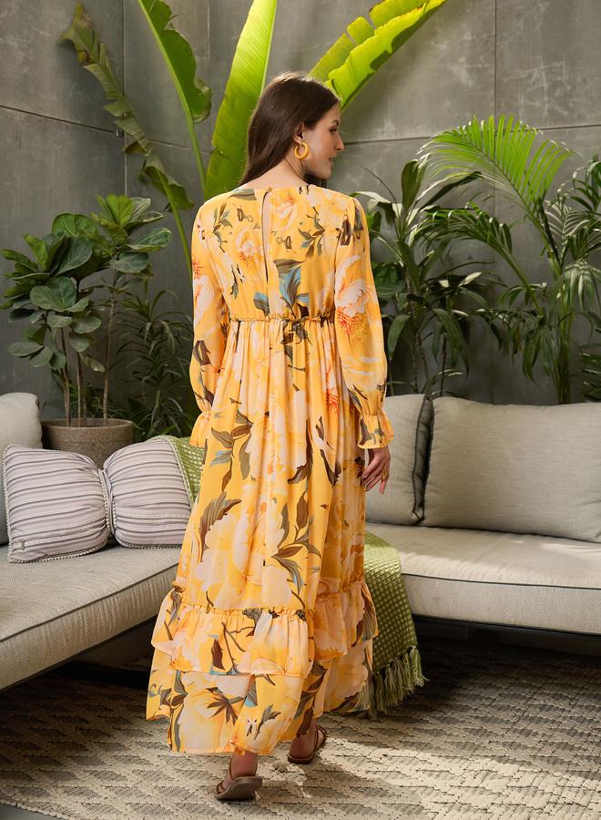 Sassafras Yellow Layered Frill Hem Maxi Dress - Image 5