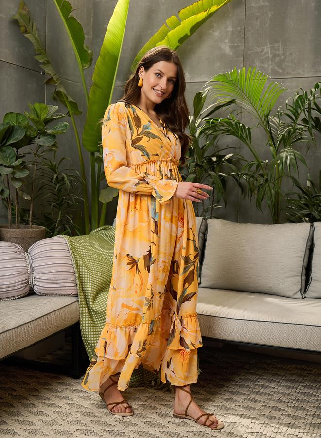 Sassafras Yellow Layered Frill Hem Maxi Dress - Image 3