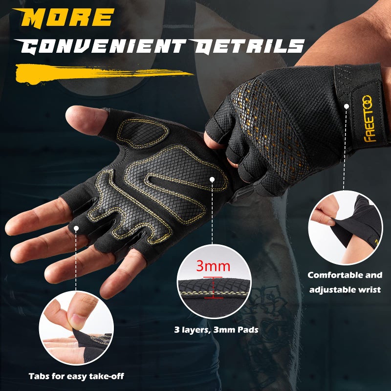 FREETOO Workout Gloves for Men 2021 Latest, [Full Palm Protection] [Ultra Ventilated] Weight Lifting Gloves with Cushion Pads and Silicone Grip Gym Gloves Durable Training Gloves for Exercise Fitness - Image 4