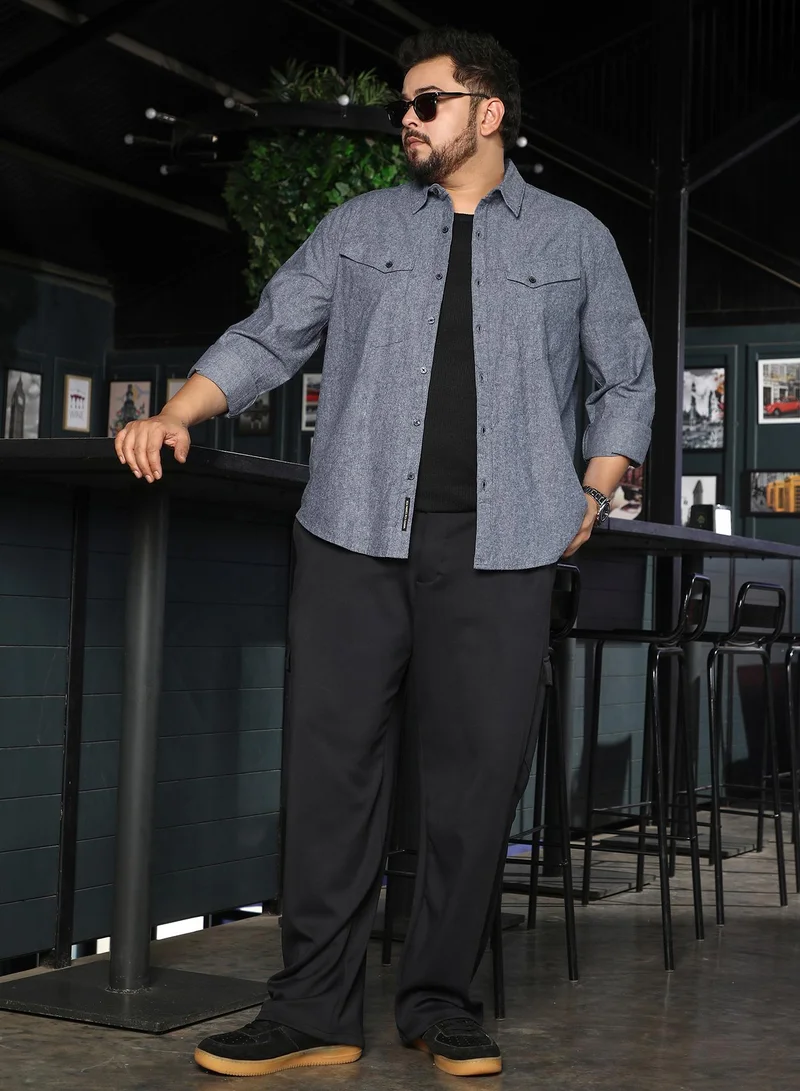 Instafab Plus  Men Utility-Brushed Shirt | Spread Collar, Long Button-Cuff Sleeves | Button Closure, Curved Hem | Solid Brushed | Woven Fabric For Plus Size Casual & Daily Wear | Aegean Blue for Men | Best Price UAE