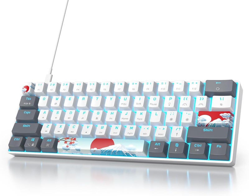 Owpkeenthy لوحة مفاتيح ميكانيكية RGB بنسبة 60% من مع مفاتيح حمراء، لوحة مفاتيح ألعاب سلكية فائقة الصغر مع إضاءة خلفية وأغطية مفاتيح PBT مصبوغة بالحرارة لنظام ويندوز/ماك/كمبيوتر (أبيض/مفتاح أحمر) - Image 1