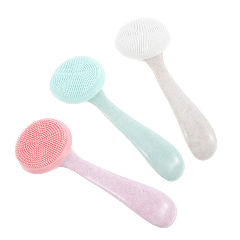 3Pcs Manual Facial Cleansing Brush Set Soft Bristles For Exfoliation And Makeup Removal Assorted Colors - Image 2