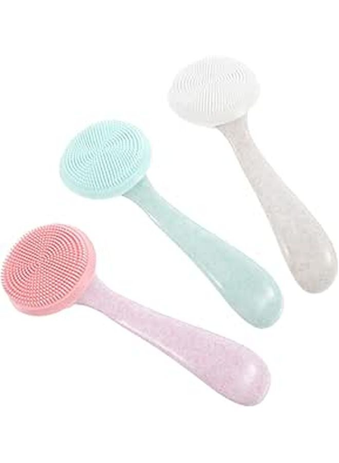3Pcs Manual Facial Cleansing Brush Set Soft Bristles For Exfoliation And Makeup Removal Assorted Colors - Image 1