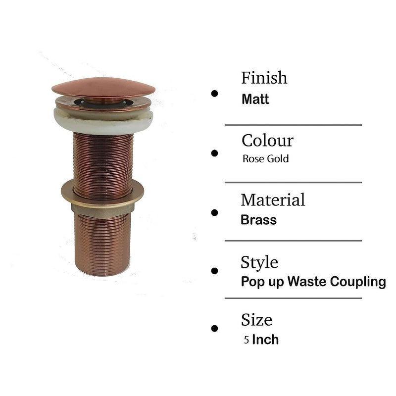 Spazio Rose Gold Finish Popup Basin DrainerWaste Coupling Pack of 04 Waste Coupling Bathroom Wash BasinVessel Sink 5 Inch Pop Up Flush Valve Faucet - Image 4