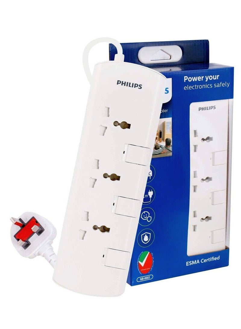 Philips 3 Way Extension Socket With Individual Switch 2 Meter White - Image 2