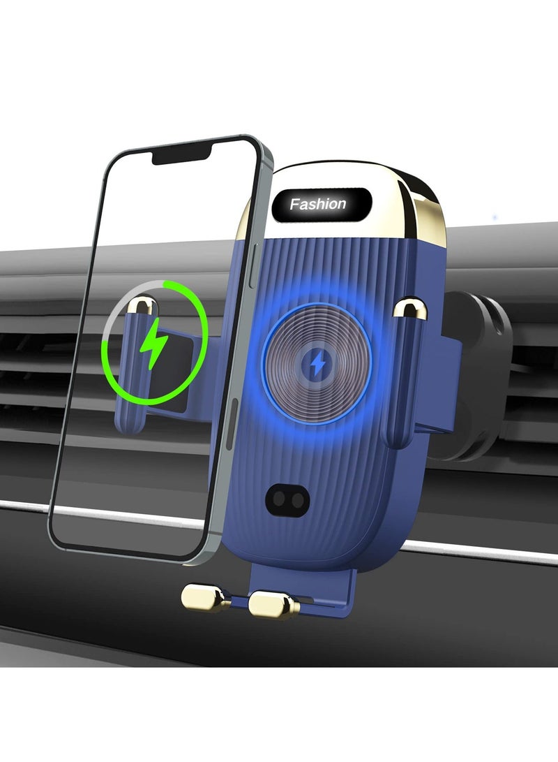 Car Wireless Charger Phone Holder, 15W Kharly Phone Charger Holder for Air Vent Infrared Sensor Auto-Clamping Car Mount for iPhone 13 Pro 12 Max 11 XS Samsung S21or S22Ultra Google Paxel 6, Blue - Image 1