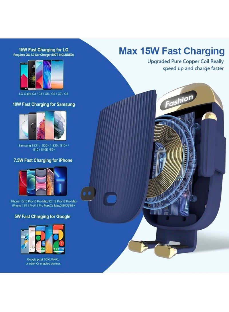 Car Wireless Charger Phone Holder, 15W Kharly Phone Charger Holder for Air Vent Infrared Sensor Auto-Clamping Car Mount for iPhone 13 Pro 12 Max 11 XS Samsung S21or S22Ultra Google Paxel 6, Blue - Image 2