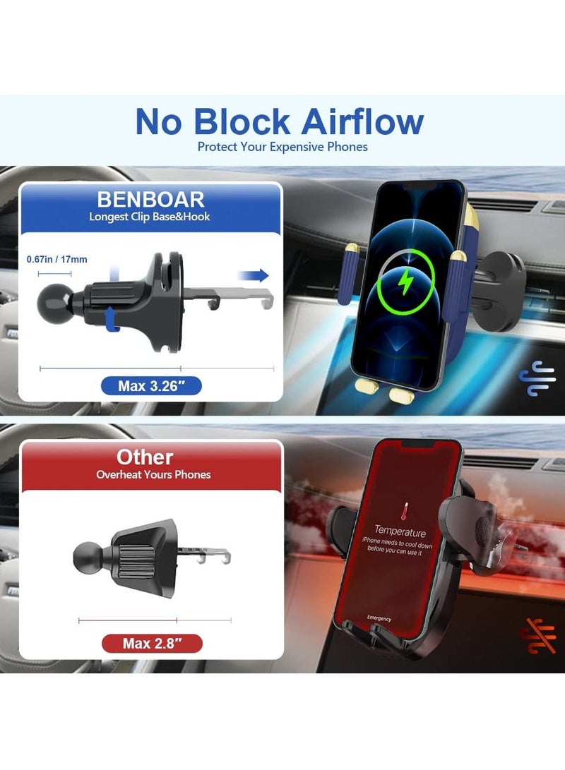 Car Wireless Charger Phone Holder, 15W Kharly Phone Charger Holder for Air Vent Infrared Sensor Auto-Clamping Car Mount for iPhone 13 Pro 12 Max 11 XS Samsung S21or S22Ultra Google Paxel 6, Blue - Image 5
