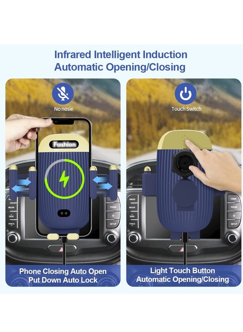 Car Wireless Charger Phone Holder, 15W Kharly Phone Charger Holder for Air Vent Infrared Sensor Auto-Clamping Car Mount for iPhone 13 Pro 12 Max 11 XS Samsung S21or S22Ultra Google Paxel 6, Blue - Image 4