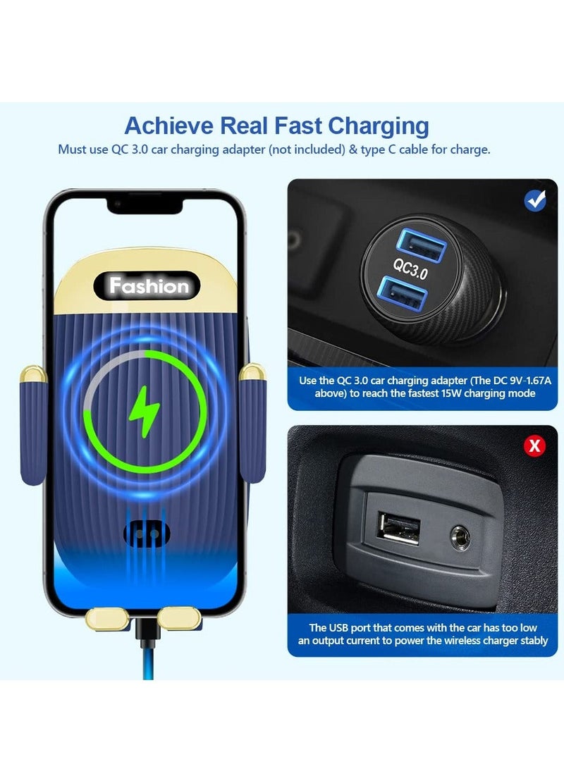 Car Wireless Charger Phone Holder, 15W Kharly Phone Charger Holder for Air Vent Infrared Sensor Auto-Clamping Car Mount for iPhone 13 Pro 12 Max 11 XS Samsung S21or S22Ultra Google Paxel 6, Blue - Image 3