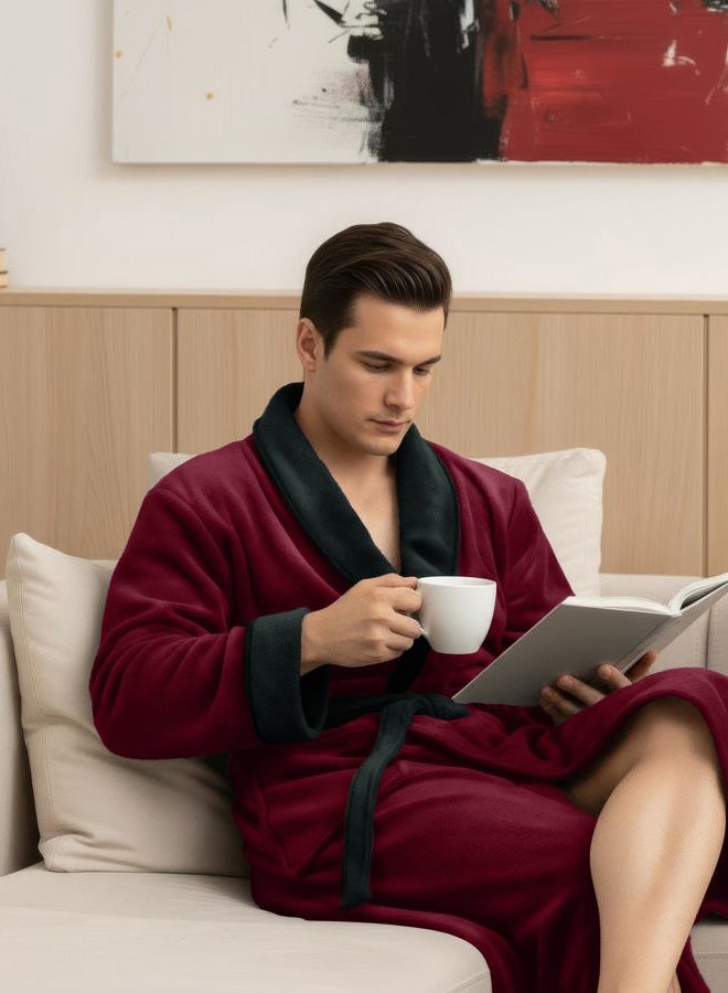 NY Threads Mens Robe, Luxury Plush Fleece Mens Bathrobe, Spa Bath Robe for Men, Burgundy and Black, XX-Large-3X-Large (Pack of 1) - Image 5
