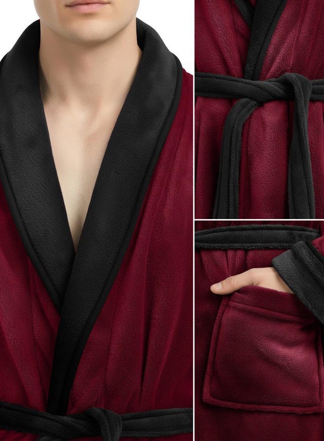 NY Threads Mens Robe, Luxury Plush Fleece Mens Bathrobe, Spa Bath Robe for Men, Burgundy and Black, XX-Large-3X-Large (Pack of 1) - Image 4