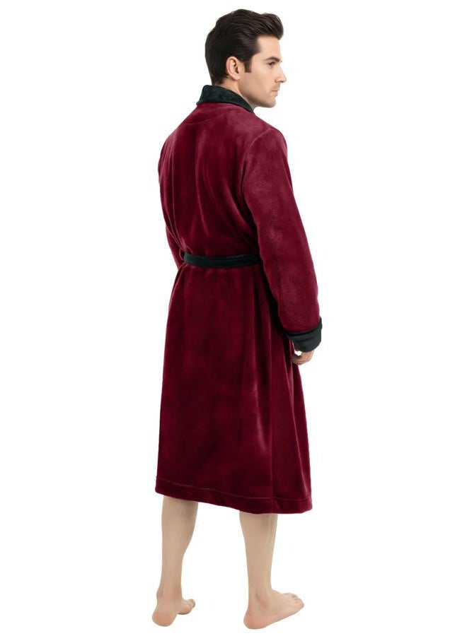 NY Threads Mens Robe, Luxury Plush Fleece Mens Bathrobe, Spa Bath Robe for Men, Burgundy and Black, XX-Large-3X-Large (Pack of 1) - Image 3