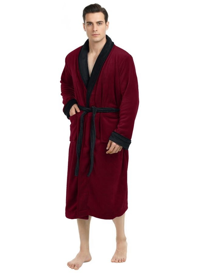 NY Threads Mens Robe, Luxury Plush Fleece Mens Bathrobe, Spa Bath Robe for Men, Burgundy and Black, XX-Large-3X-Large (Pack of 1) - Image 1