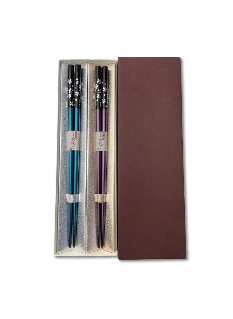 Terra Distribution Premium Japanese Chopsticks Reusable 2pcs set  Made in Japan  Traditional Lacquer Art Wooden Chopsticks BluePurpleYM103 