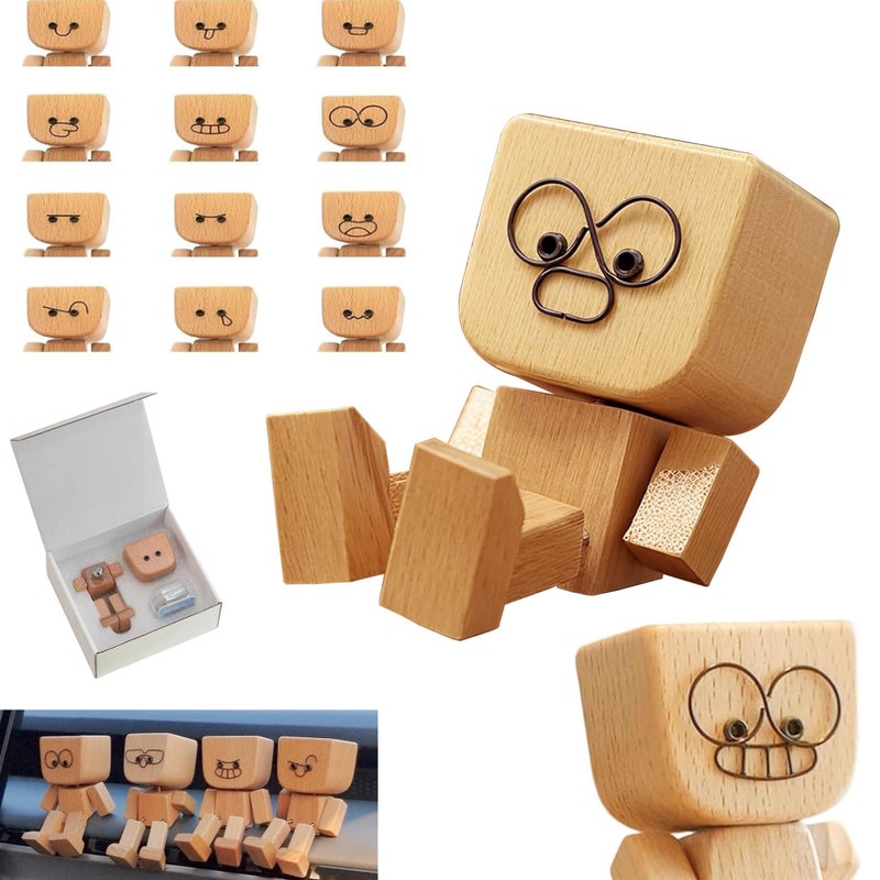 HOSYH Charming Shaking Feet Wooden Man Figurine, Little Wooden Statue That Sways, Car Dashboard Figurines with Spring Legs with Rich Expression Accessories Decorations Doll Gifts - Image 1