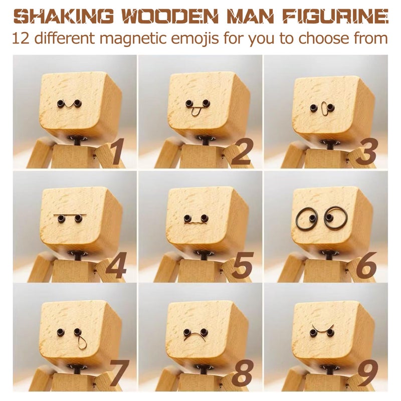 HOSYH Charming Shaking Feet Wooden Man Figurine, Little Wooden Statue That Sways, Car Dashboard Figurines with Spring Legs with Rich Expression Accessories Decorations Doll Gifts - Image 2