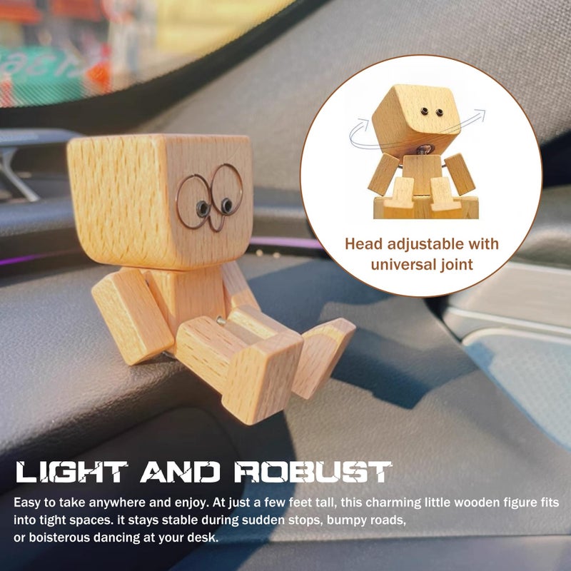 HOSYH Charming Shaking Feet Wooden Man Figurine, Little Wooden Statue That Sways, Car Dashboard Figurines with Spring Legs with Rich Expression Accessories Decorations Doll Gifts - Image 3