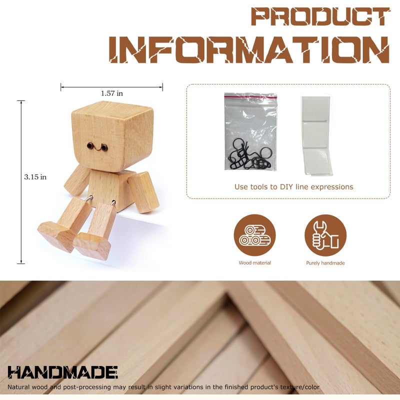 HOSYH Charming Shaking Feet Wooden Man Figurine, Little Wooden Statue That Sways, Car Dashboard Figurines with Spring Legs with Rich Expression Accessories Decorations Doll Gifts - Image 5
