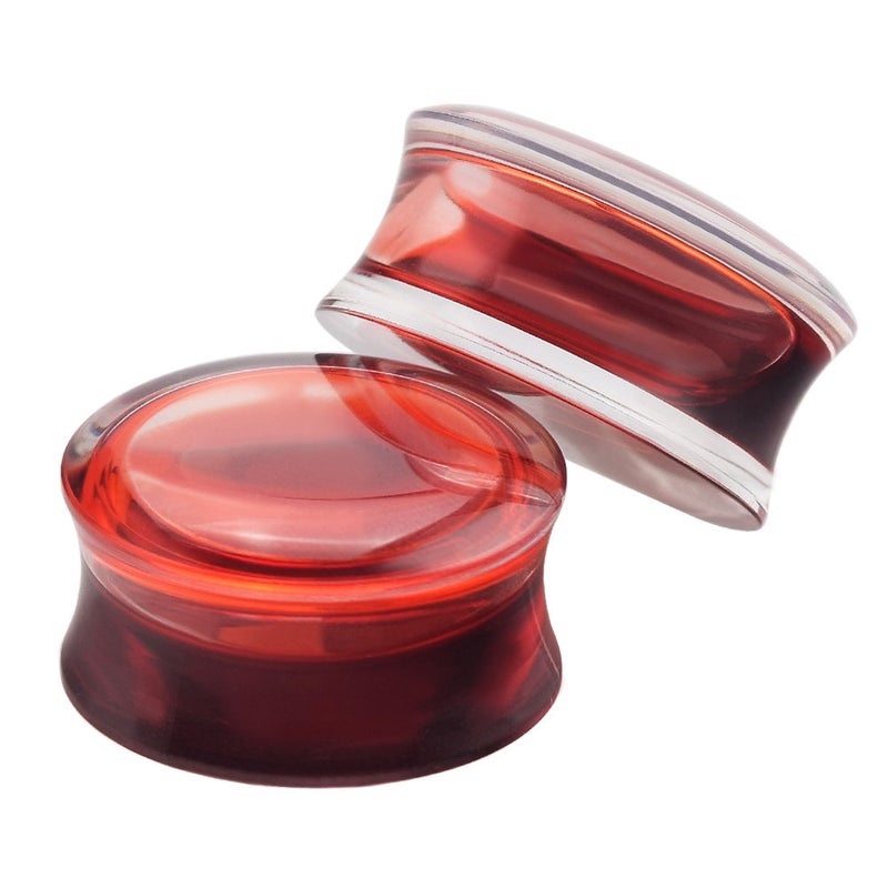 Longbeauty 2Pcs Acrylic Red Liquid Blood Double Flare Ear Plugs Tunnels Gauge 1" - Image 5