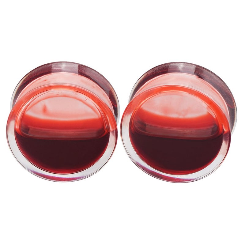 Longbeauty 2Pcs Acrylic Red Liquid Blood Double Flare Ear Plugs Tunnels Gauge 1" - Image 2