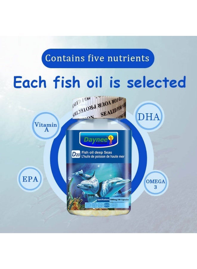 Daynee Omega 3 Fish Oil D20 – Deep Sea Triple Strength, 2160mg Active Omega-3 (EPA & DHA), 1000mg Capsules, 100 Count – Heart, Brain & Joint Support, Cardiovascular Health, Pure Triglyceride Fish Oil - Image 2