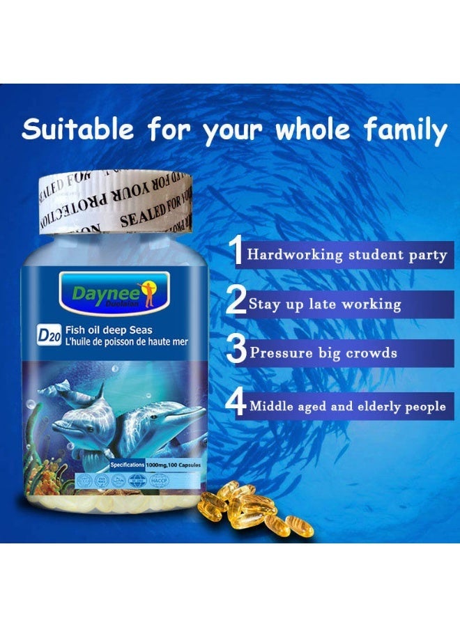 Daynee Omega 3 Fish Oil D20 – Deep Sea Triple Strength, 2160mg Active Omega-3 (EPA & DHA), 1000mg Capsules, 100 Count – Heart, Brain & Joint Support, Cardiovascular Health, Pure Triglyceride Fish Oil - Image 3