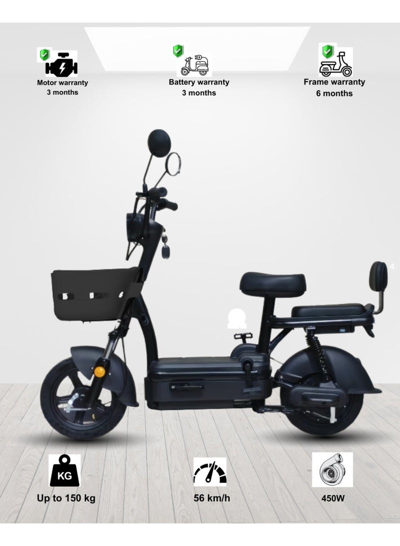 كاميل دراجة كهربائية ITQ-2 Pro للبالغين، بقدرة 450 واط، إطارات مقاس 14 بوصة، مدى يصل إلى 65 كم، مزودة بمرايا جانبية وسلة، باللون الأسود. - Image 1