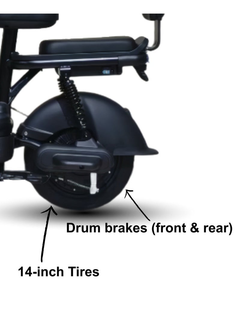 كاميل دراجة كهربائية ITQ-2 Pro للبالغين، بقدرة 450 واط، إطارات مقاس 14 بوصة، مدى يصل إلى 65 كم، مزودة بمرايا جانبية وسلة، باللون الأسود. - Image 5