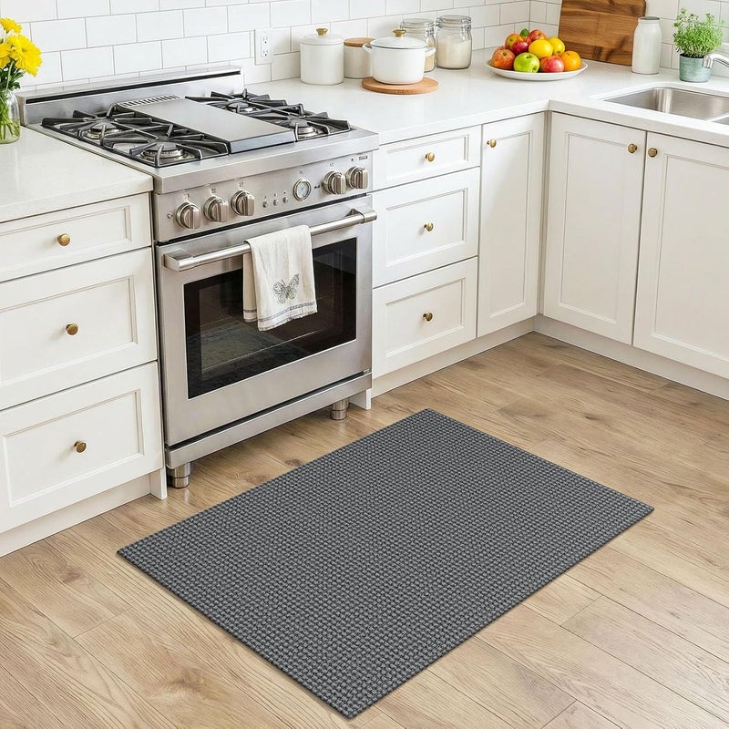 KOZYFLY Indoor Door Mat 2x3 ft Small Area Rugs Washable Front Door Mat Non Slip Rubber Backed Entryway Rug Cotton Entrance Doormat for Front Porch Bathroom Kitchen Bedroom, Grey/Dark Grey - Image 2