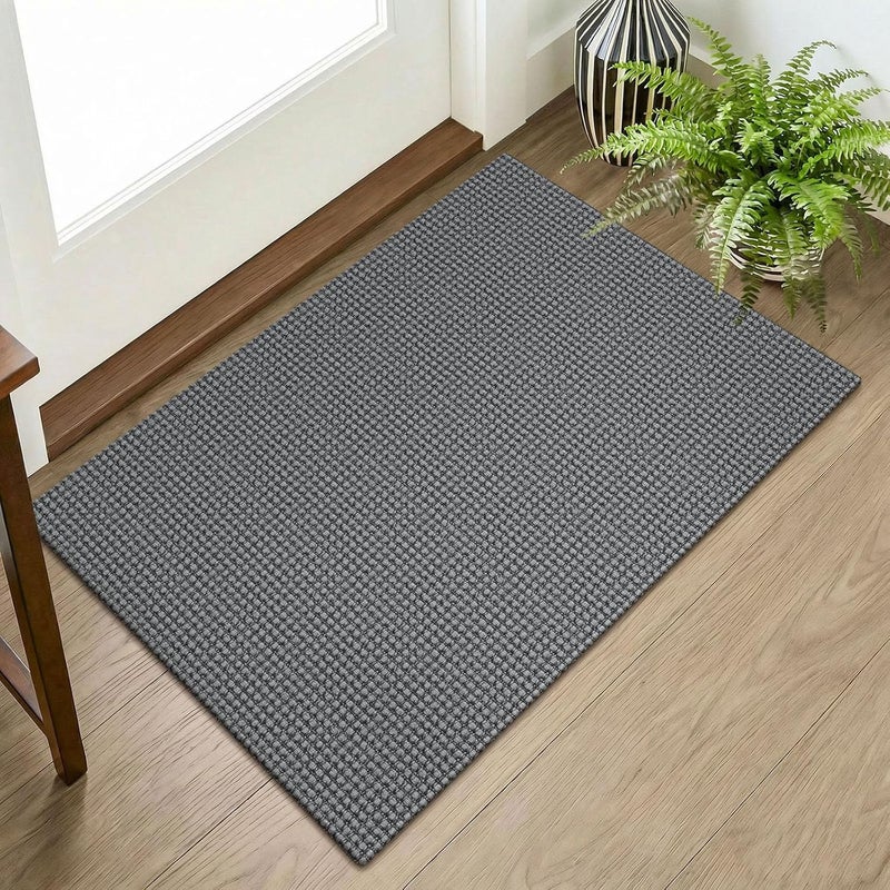 KOZYFLY Indoor Door Mat 2x3 ft Small Area Rugs Washable Front Door Mat Non Slip Rubber Backed Entryway Rug Cotton Entrance Doormat for Front Porch Bathroom Kitchen Bedroom, Grey/Dark Grey - Image 1