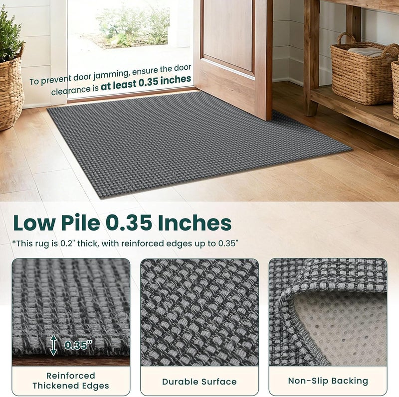 KOZYFLY Indoor Door Mat 2x3 ft Small Area Rugs Washable Front Door Mat Non Slip Rubber Backed Entryway Rug Cotton Entrance Doormat for Front Porch Bathroom Kitchen Bedroom, Grey/Dark Grey - Image 4